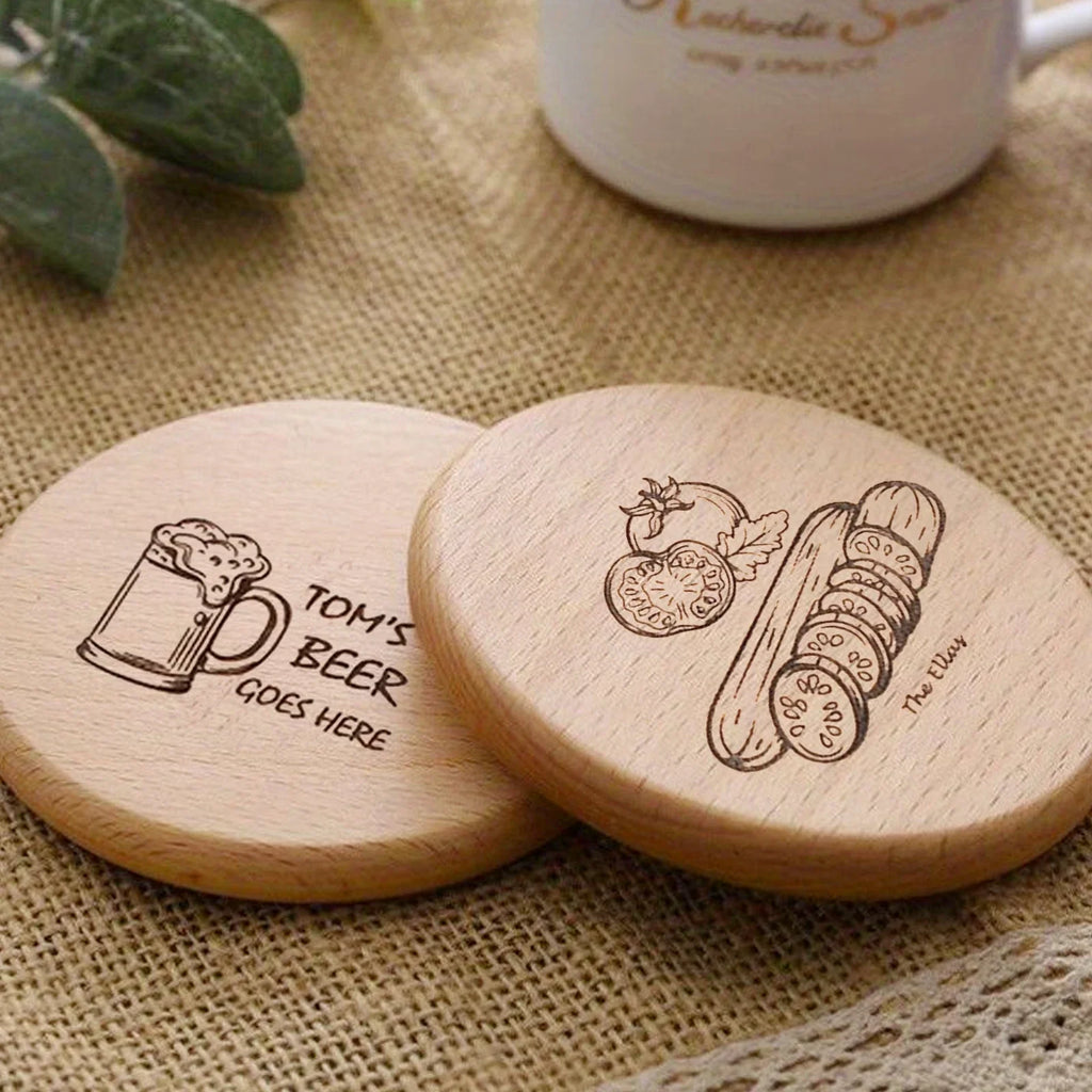 Engraved Pinewood Coasters,  Set of 4
